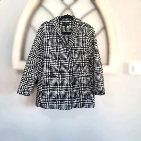 Talbots Black & Off White Houndstooth Glen Check Wool Blend Jacket Size 6 - Picture 1 of 8